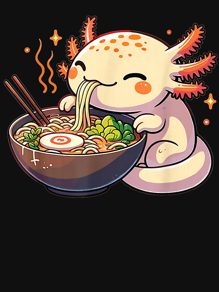 Cute Axolotl Loves Eating Japanese Ramen Noodles by BASKF