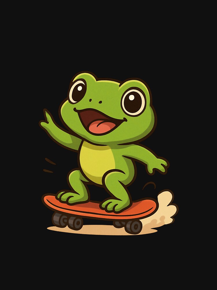 Cute Frog on Skateboard – Funny Chibi Frog Doing Tricks Cartoon Art by ColorSplash123