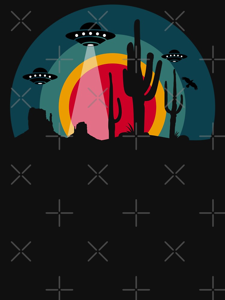 UFO Invasion Desert Retro Sunset by designandclouds