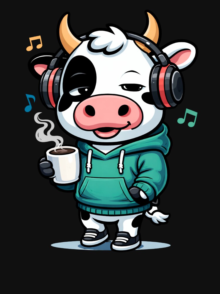Cool Music Lover Cow – Cute Headphone Cow in Streetwear | Funny Cartoon design by ColorSplash123