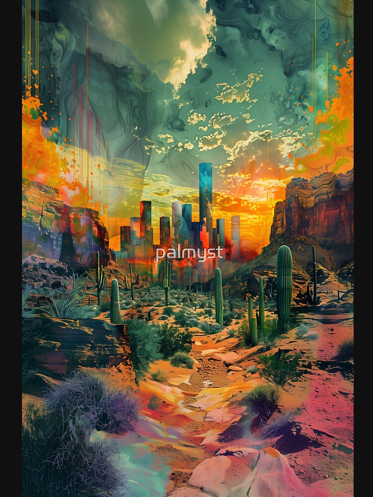Vibrant desert cityscape at sunset by palmyst