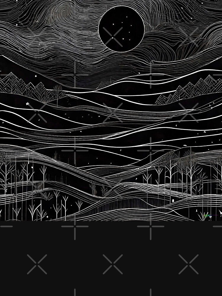 Abstract Night Landscape – Black and White Art 89 by AI Crypto Warlord