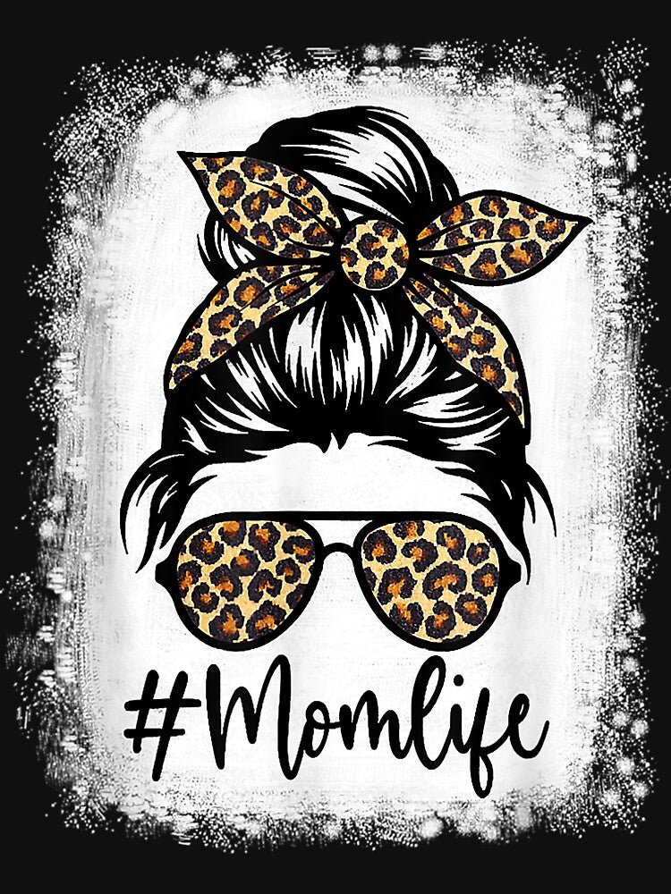 Women Mom Life Bleached Shirt Mom Life Leopard Messy Bun by vastscreen
