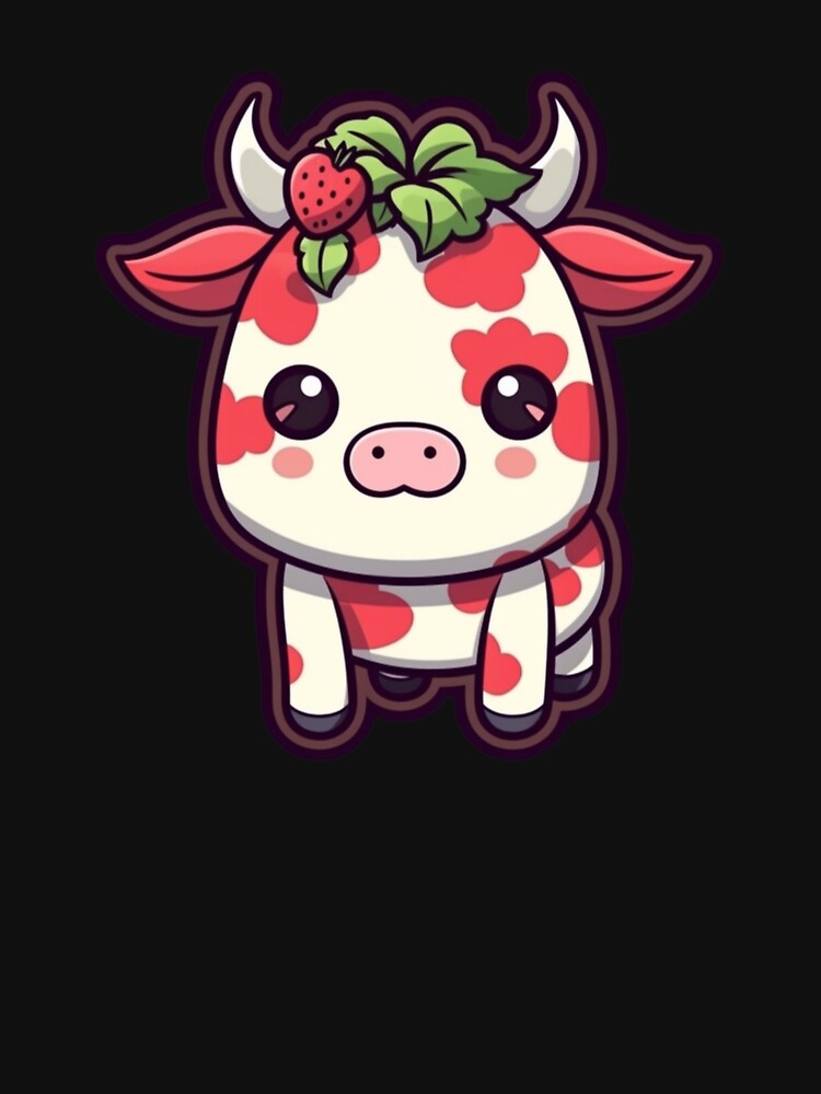 Cute Red Strawberry Cow / Bull, Cartoon Style, Sticker Illustration by art-max-jenner