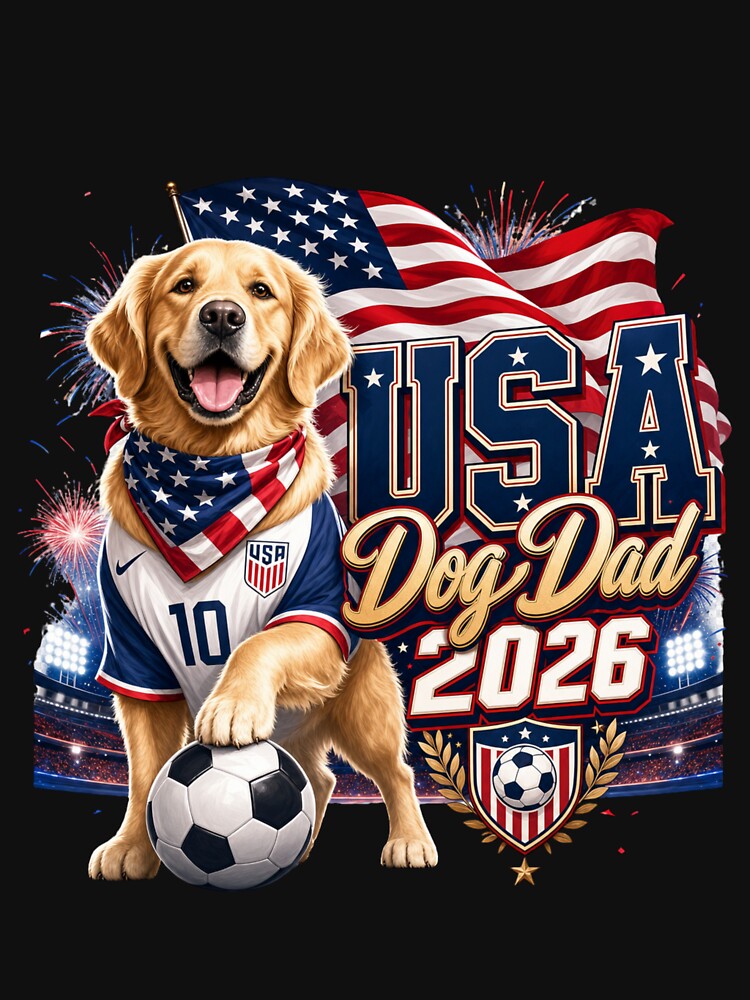 USA Dog Dad 2026 Patriotic Golden Retriever World Cup T-Shirt by Ashley critters