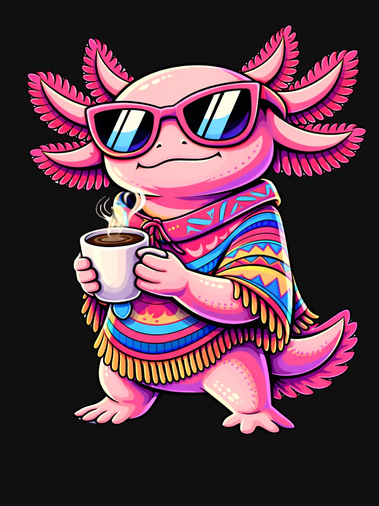Cute Cool Axolotl with Coffee – Cozy Pop Art Animal Illustration by ColorSplash123