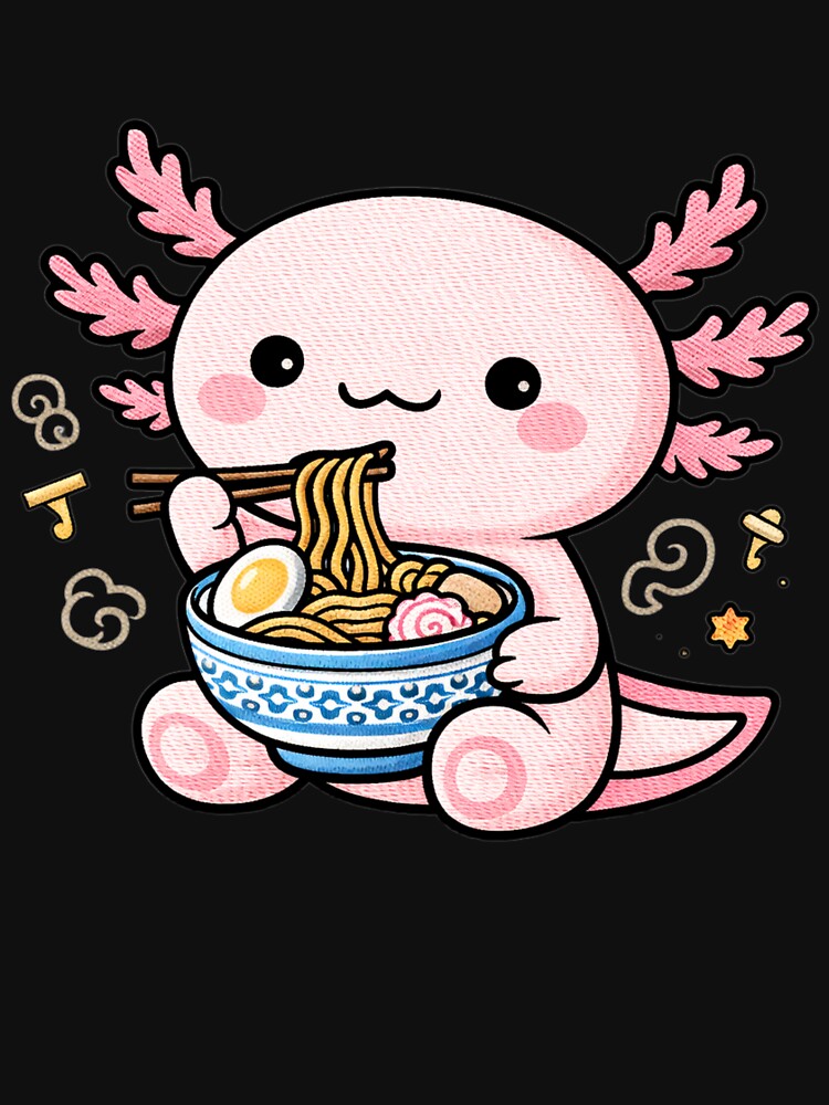 Ramen Lover Axolotl – Cute Kawaii Axolotl Eating Ramen Embroidery Style by ColorSplash123