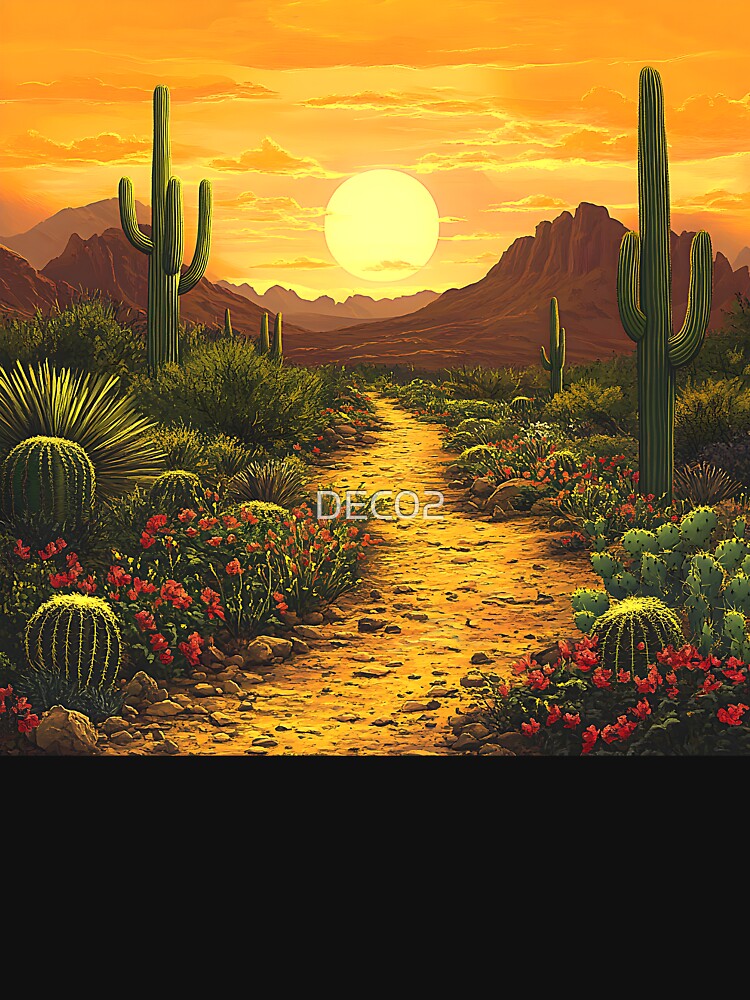 Fantasy Desert Sunrise Scenic Landscape With Winding Trail by DEC02
