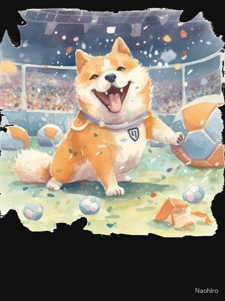 Japanese dog Shiba Inu colorful watercolor soccer by Naohiro