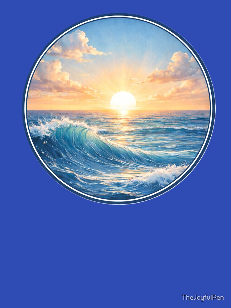 Ocean Sunrise Horizon – Blue Circle Coastal Art Design by TheJoyfulPen