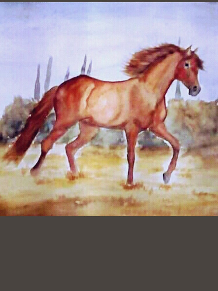 Galloping horse summer field watercolor painting by horseaddicted