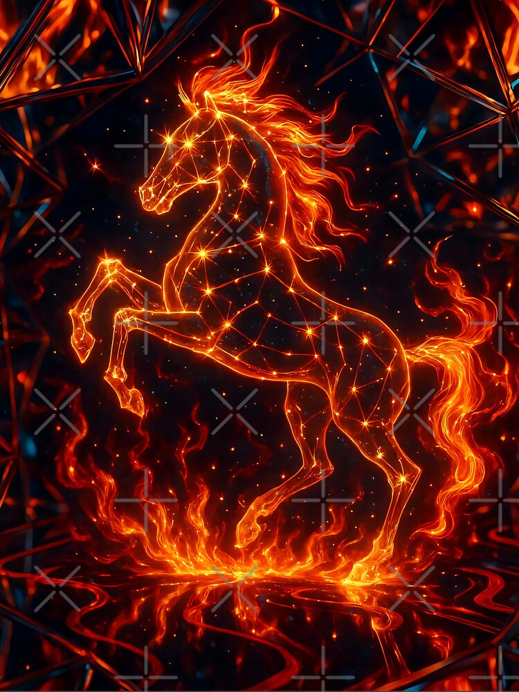 Flaming Zodiac Horse Cosmic Design by AI-Only Creations