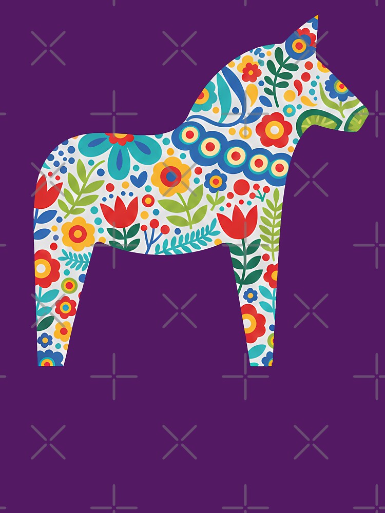White Dala Horse – Scandinavian Folk Art Fusion by heidiannemorris © by FOLK ART FUSION by heidiannemorris