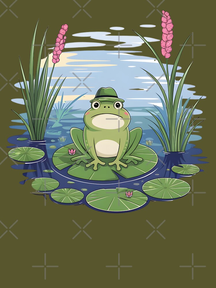Cute Frog Sitting on Lily Pad Pond Nature Frog Aesthetic by DNDU_Design