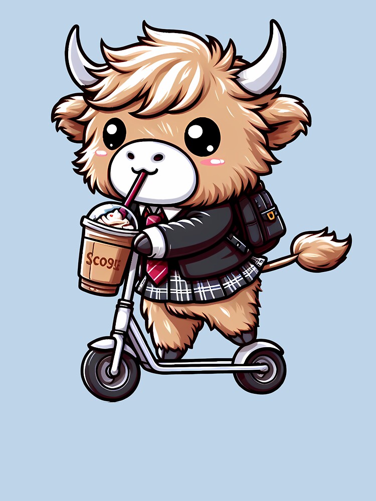 Fluffy Baby Highland Cow Ride Electric Scooter by Funny Vintage Stickers And T-Shirts