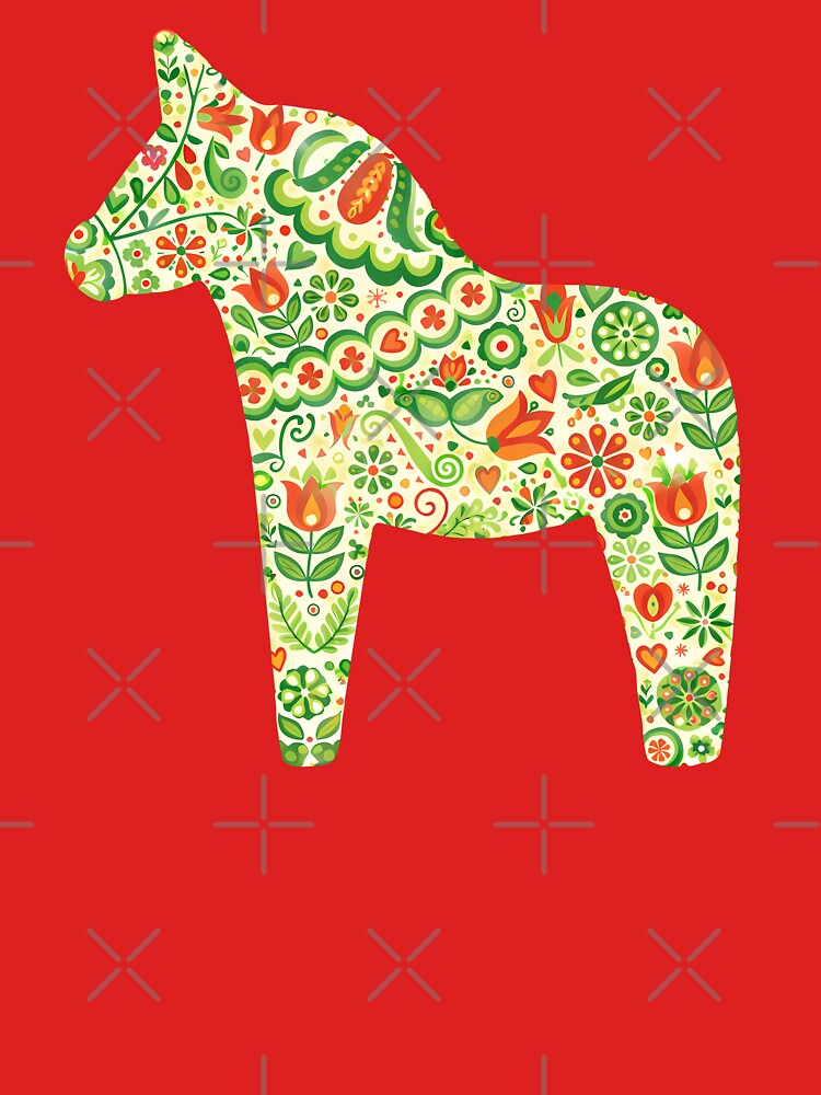 Floral Dala Horse – Scandinavian Folk Art Fusion by heidiannemorris © by FOLK ART FUSION by heidiannemorris