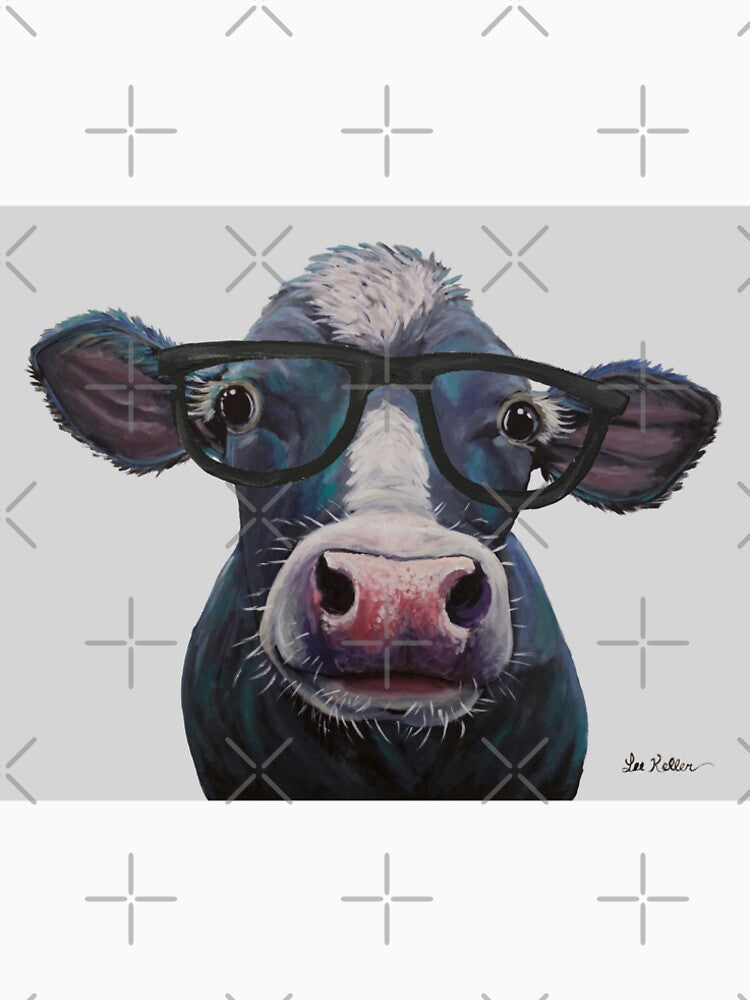 Cow with Glasses Art, Clara Belle Colorful Cow with Glasses by leekellerart