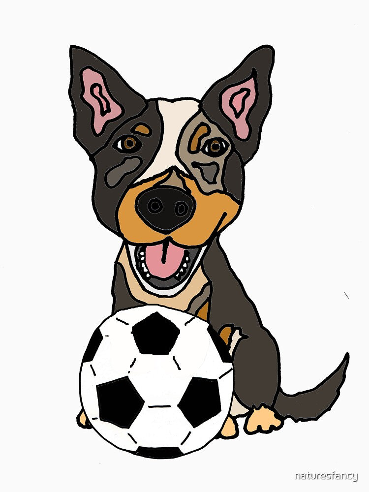 Cool Funny Artsy Australian Cattle Dog Playing Football by Nature's Fancy