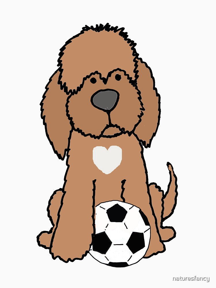 Funny Labradoodle Puppy Dog Playing Soccer by Nature's Fancy