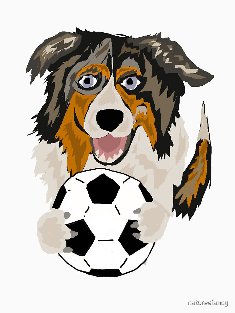 Funny Australian Shepherd Dog Playing Soccer by Nature's Fancy