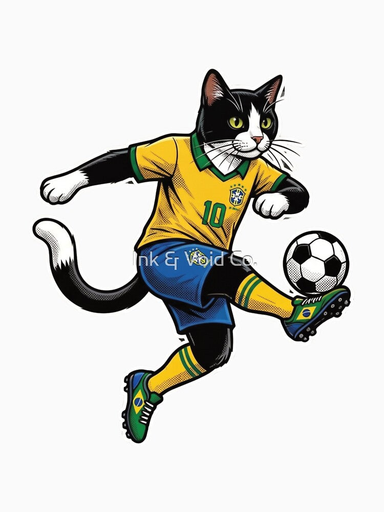 Retro 90s Brazilian Soccer Cat by Ink & Void Co.