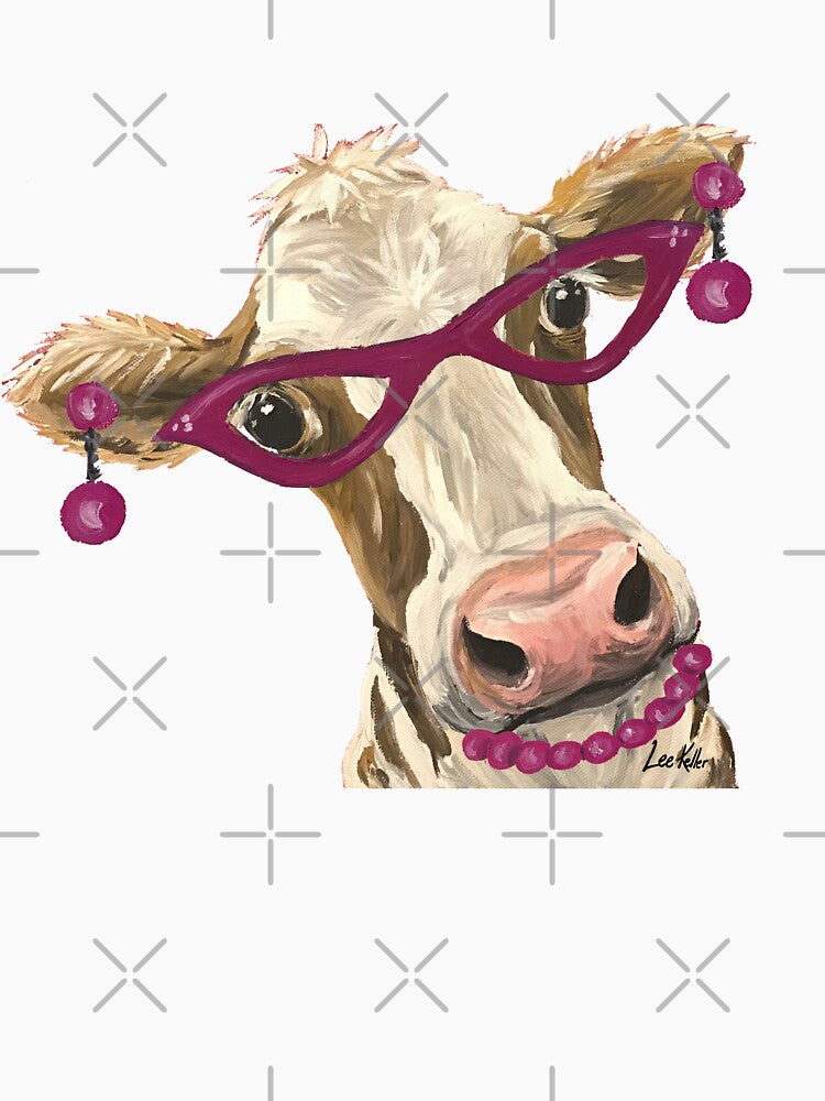 Cute Cow with Glasses and Earrings by leekellerart