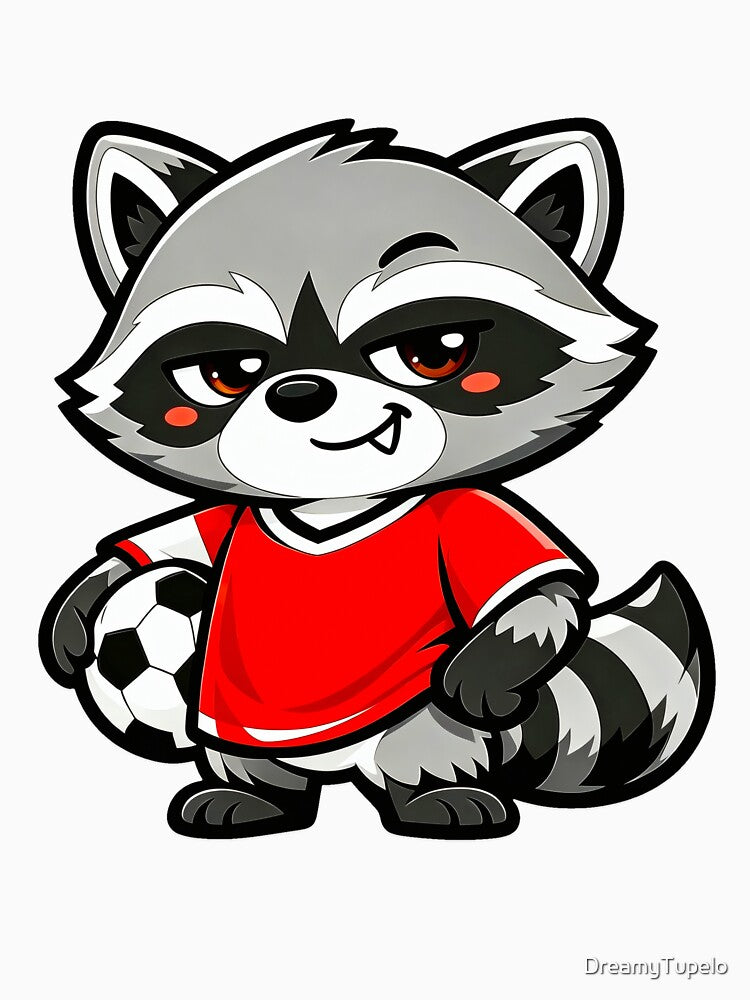 Cute Soccer Raccoon Kid – Kawaii Trash Panda Family Cartoon by DreamyTupelo