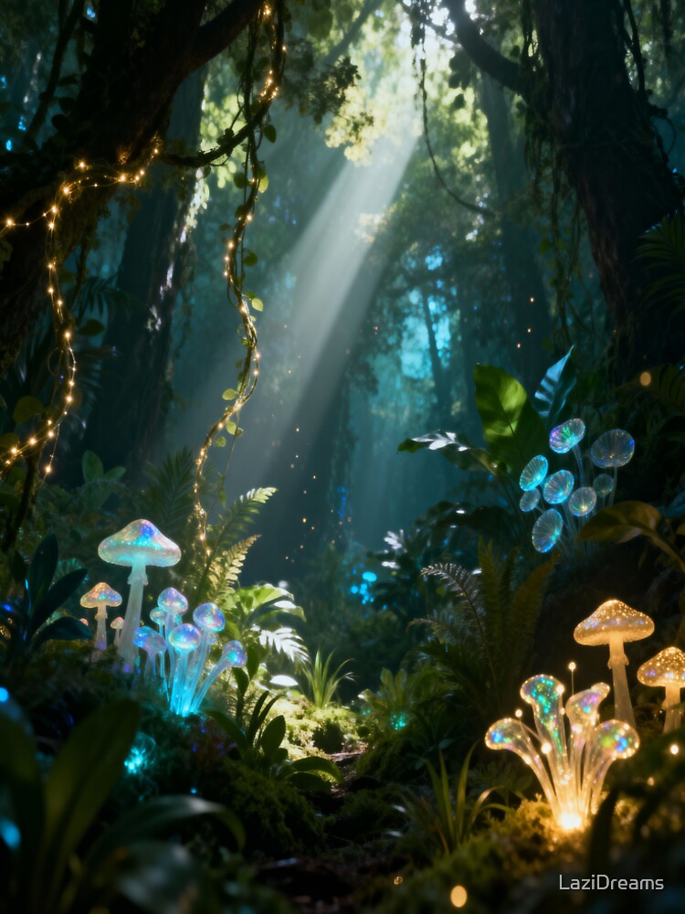 Enchanted Bioluminescent Forest Sanctuary Art by LaziDreams