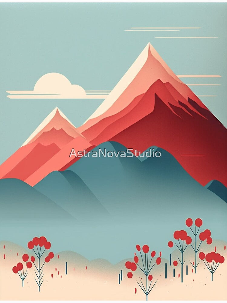 Retro Red Mountain and Flower Landscape by AstraNovaStudio