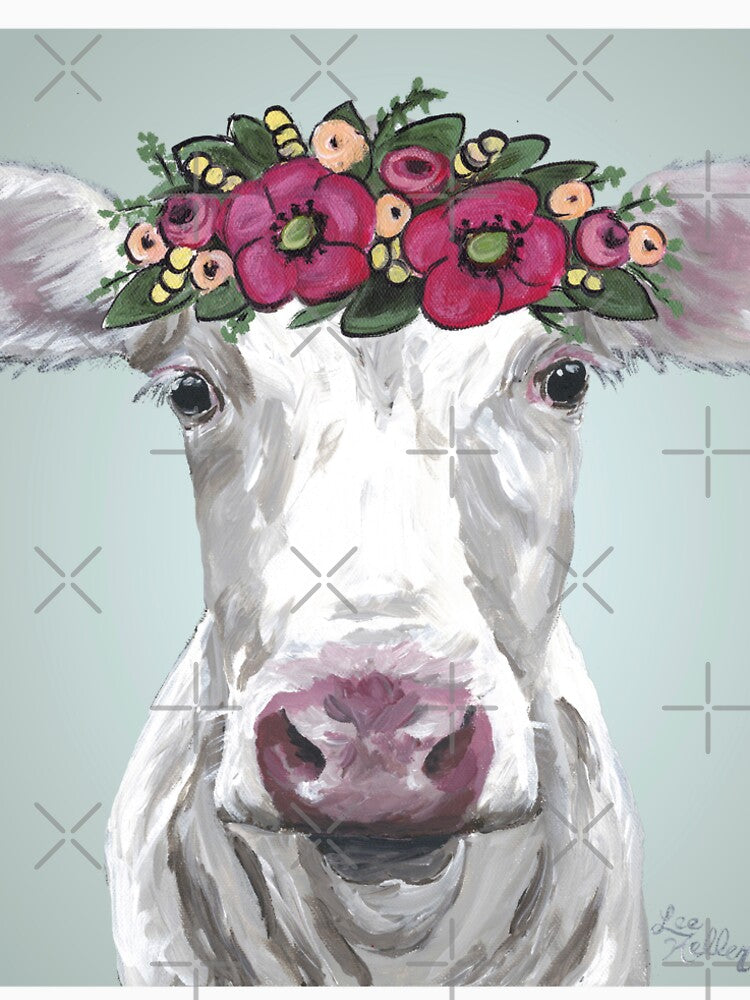 Farmhouse Cow Art, Flower Crown Cow Art by leekellerart
