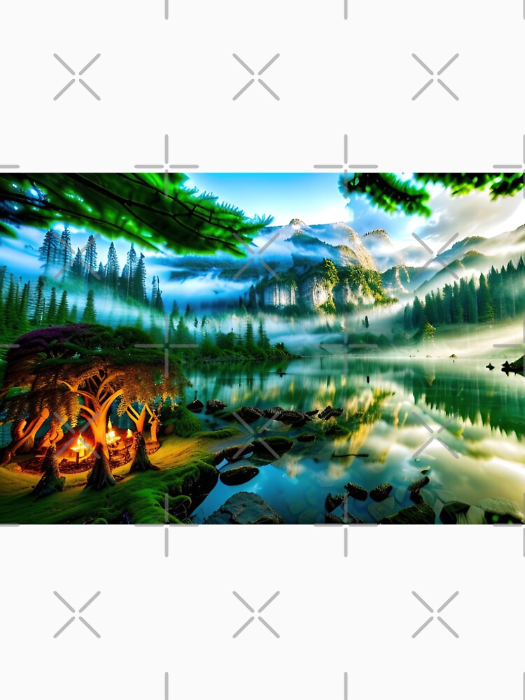 A beautiful Fairycore Elf forest with mountains by PixieDustAIArt
