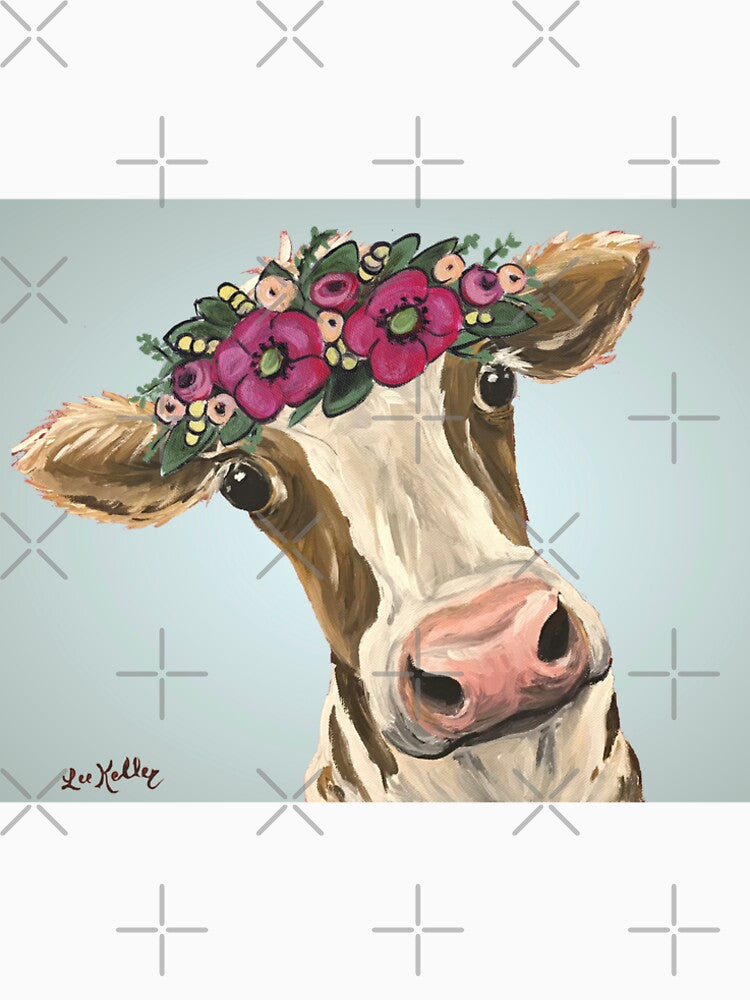 Flower Crown Cow Art, Farmhouse Cow Art by leekellerart