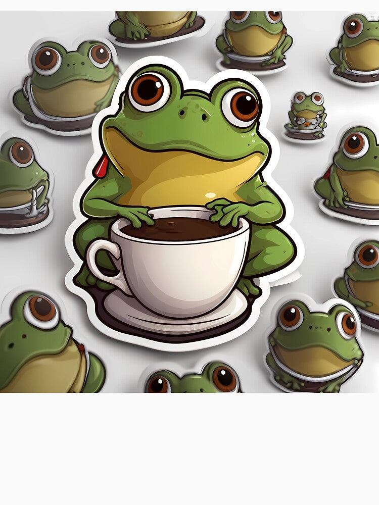 Funny Frog Drinking Coffee Sticker by NexoraHub