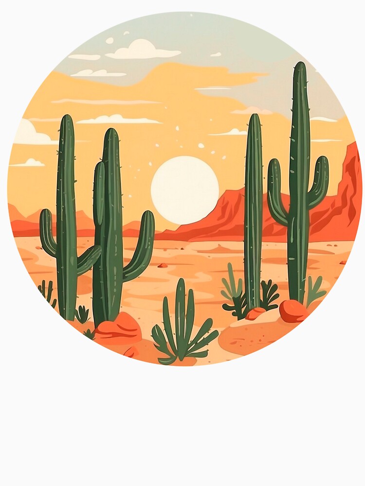 Vivid Desert Scene | Radiant Sun and Cacti Art by TurtleDojo