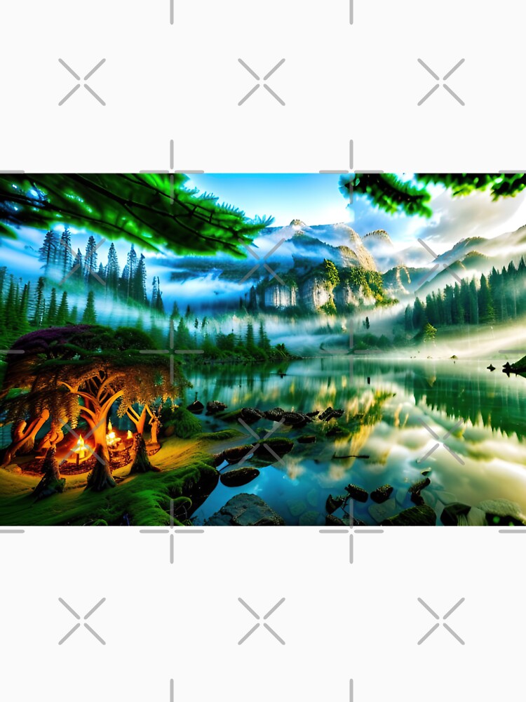 A beautiful lush Fairycore Elf mountain forest scene by PixieDustAIArt