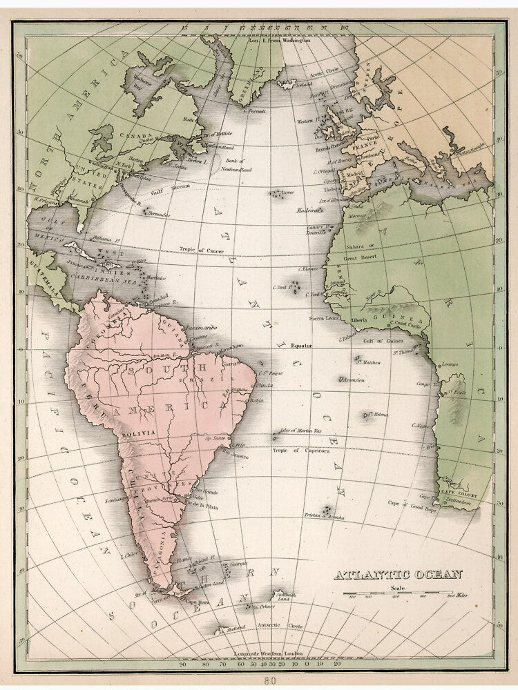 Vintage Map of The Atlantic Ocean (1838) by BravuraMedia