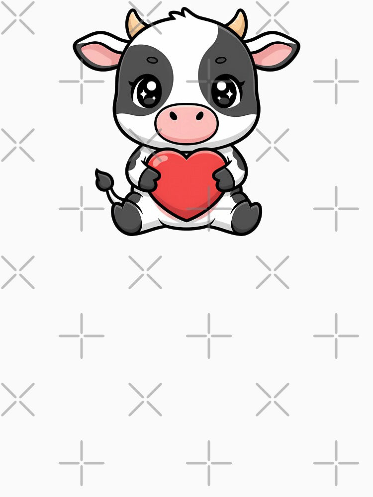 Cute Kawaii Cow Holding Heart Cartoon Illustration by Cute Stickers Machine