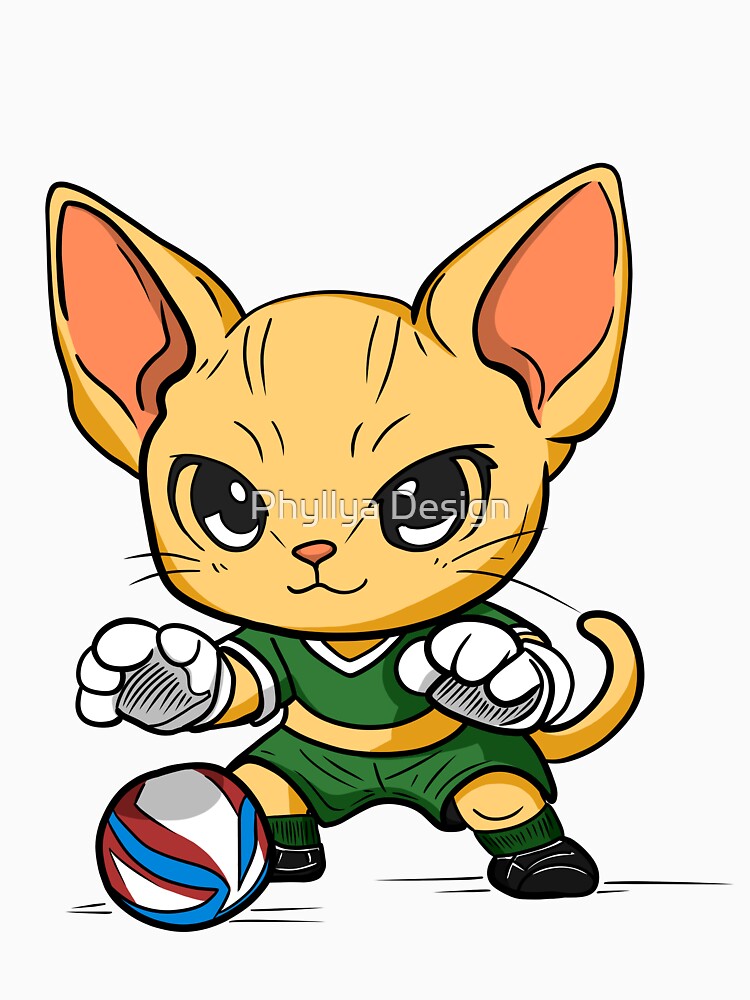 Cute Cat Playing Football Cartoon by Phyllya Design