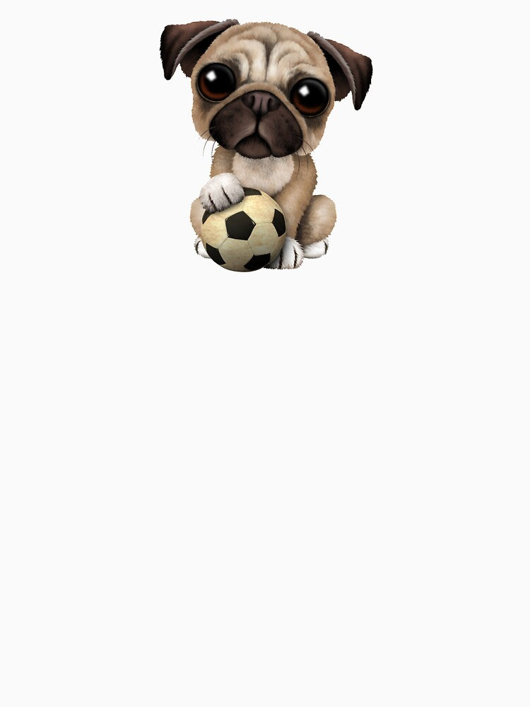 Cute Pug Puppy Dog With Football Soccer Ball by JeffBartels