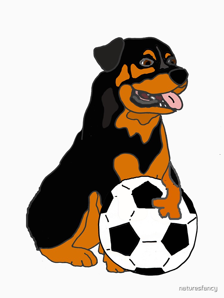 Funny Rottweiler Dog Playing Football Cartoon by Nature's Fancy