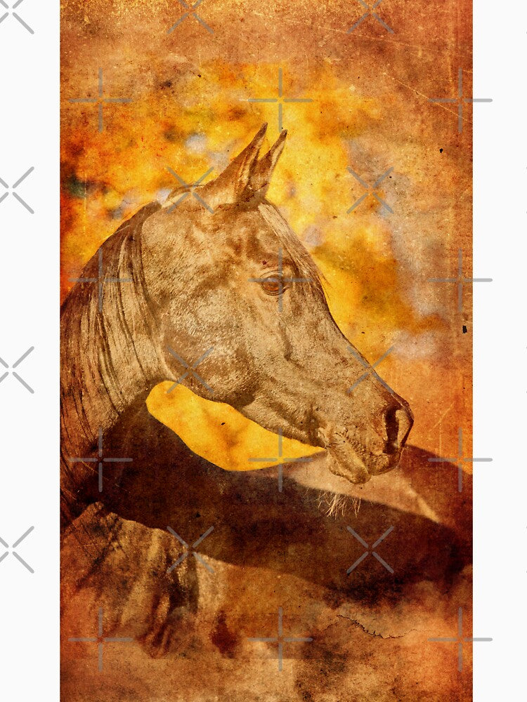 Arabian horse portrait blended on old paper by NickoPrints