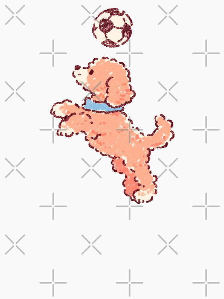 Soccer Football Poodle, playful pastel crayon illustration by Magnificent Lizard