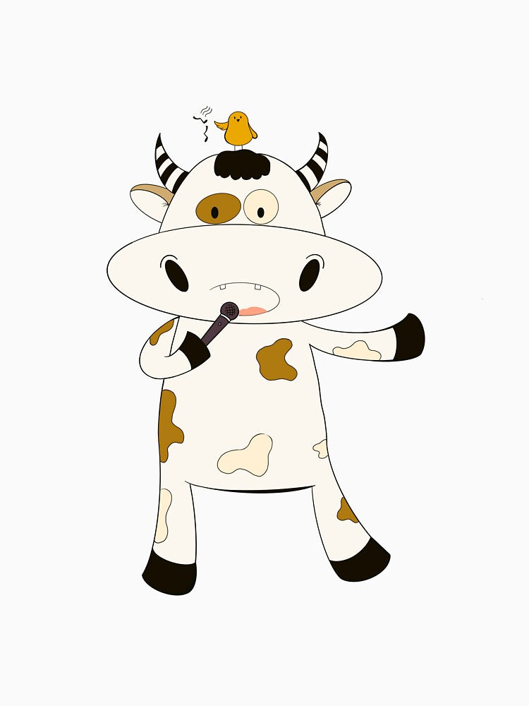 A Happy Cow Singing with a bird by Thaithanee