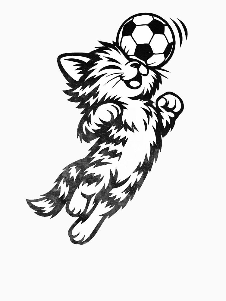 Soccer Cat Heading Ball Minimalist Cat Football Line Art Design by BernoNickel
