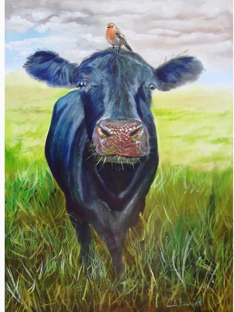 Cow painting, cow and a robin by GORDON BRUCE ART