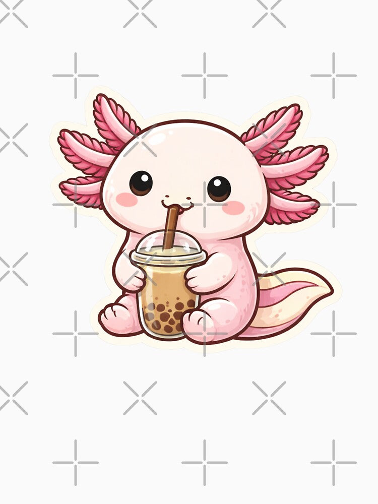 Cute Axolotl Drinking Bubble Tea – Kawaii Axolotl Boba Lover Sticker by MrDev