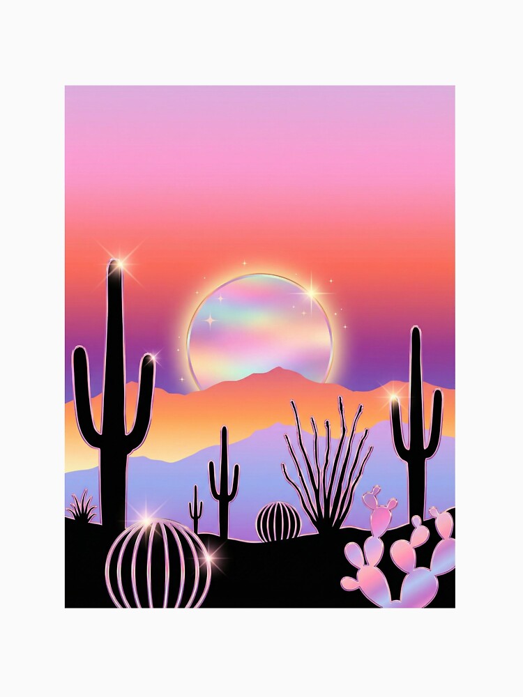 Holographic Desert Sunset Rainbow Iridescent Cactus Saguaro Magical Vaporwave Art by Maxbevier
