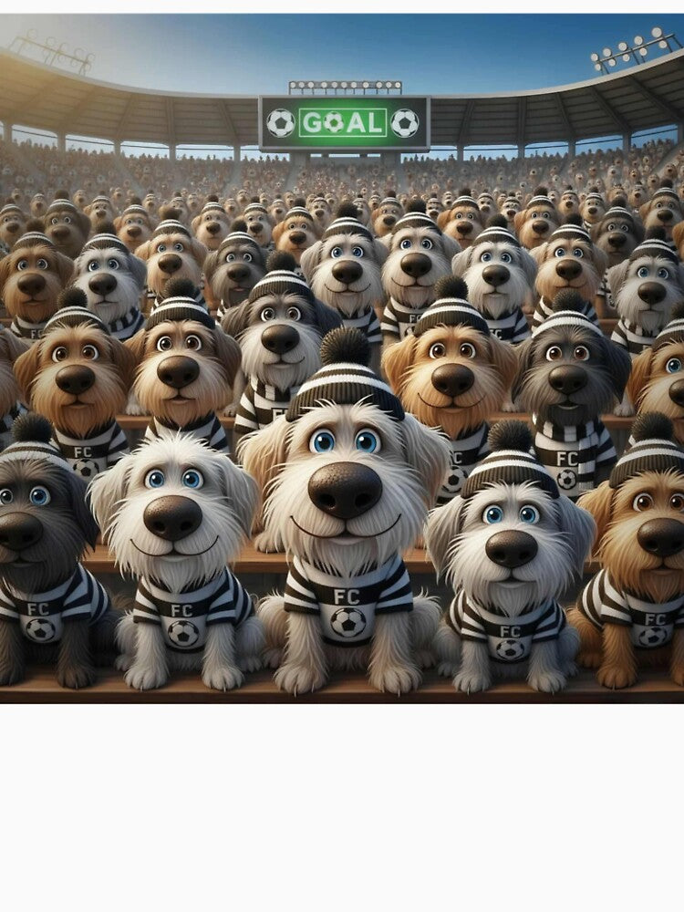 Cute Cartoon Dogs as Soccer Fans in Black and White Stadium Crowd by Pixel Pout