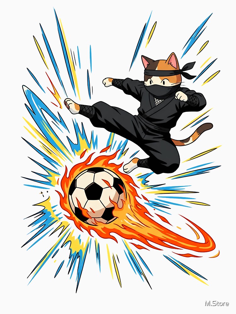 Retro Kawaii Ninja Cat Soccer Fan - Anime Aesthetic by M.Store