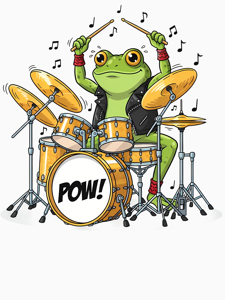 Funny Frog Drummer – Cartoon Animal Playing Drums Music Design by hn79